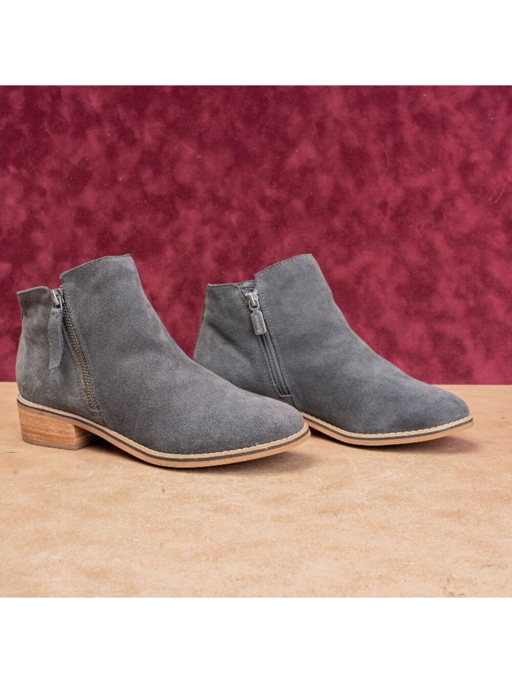 Blondo Women Grey Suede Waterproof Zip Classic Western Fashion Ankle Boots 8.5